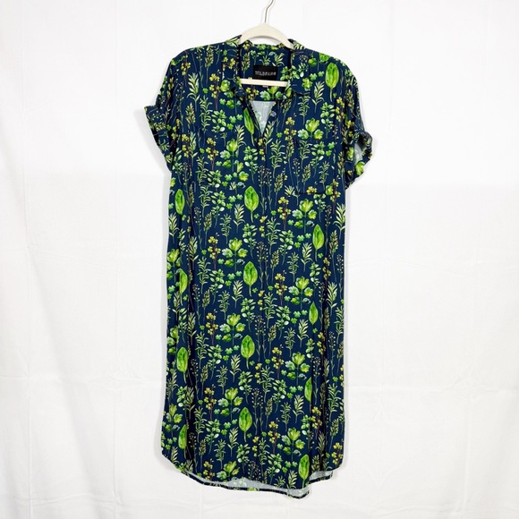 Wildfang The Empower Shirt Dress Shirtdress Midi Botanical Floral Leaf Print - Picture 2 of 16